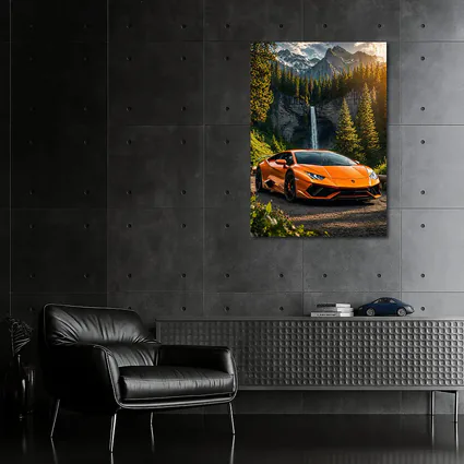 Orange Lamborghini Huracan Mountain Waterfall Forest