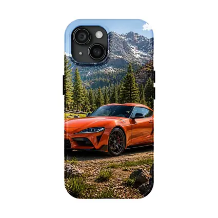 Orange Toyota Supra Mountain Forest Setting