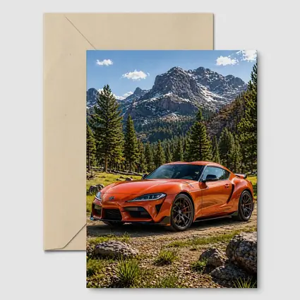 Orange Toyota Supra Mountain Forest Setting