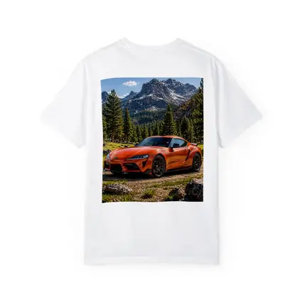 Orange Toyota Supra Mountain Forest Setting