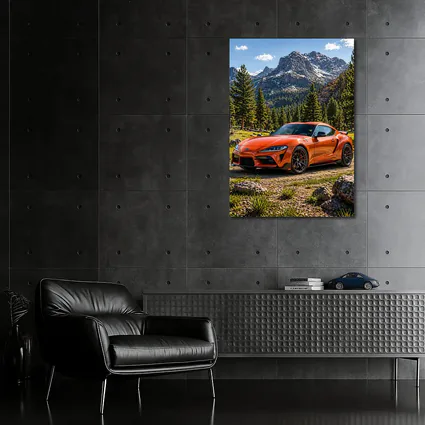 Orange Toyota Supra Mountain Forest Setting