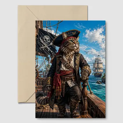 Pirate Cat Captain On Caribbean Ship