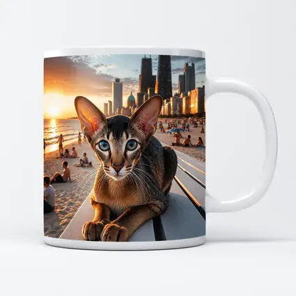 Abyssinian Cat Chicago Skyline Beach Sunset