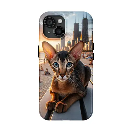 Abyssinian Cat Chicago Skyline Beach Sunset