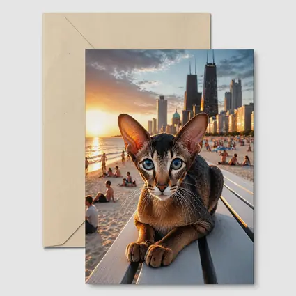 Abyssinian Cat Chicago Skyline Beach Sunset