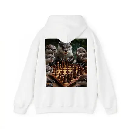 Otters Playing Chess on Wooden Board