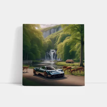 Pagani Huayra Supercar Near Waterfall Deer