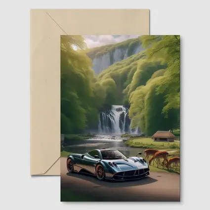 Pagani Huayra Supercar Near Waterfall Deer