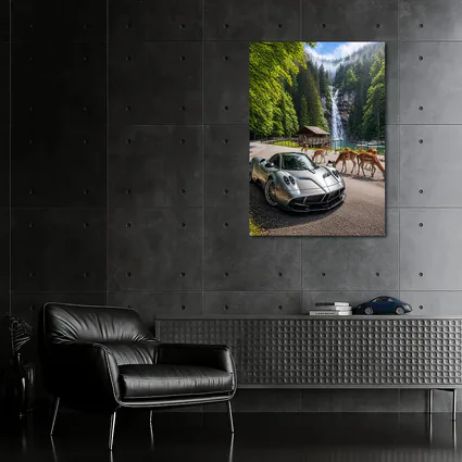Pagani Huayra Silver Supercar Waterfall Forest