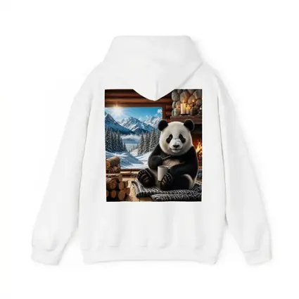 Cozy Panda by Fireplace Snowy Mountains