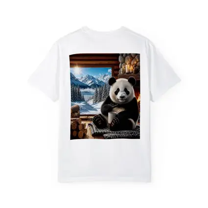 Cozy Panda by Fireplace Snowy Mountains