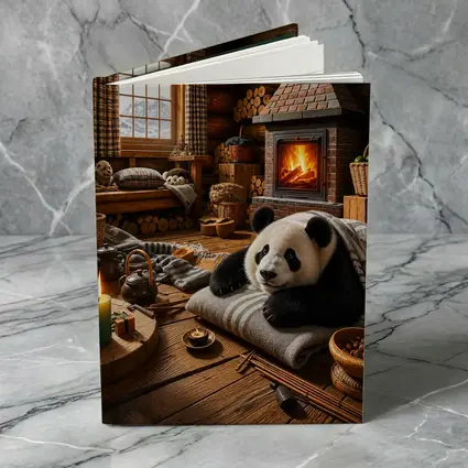 Panda Resting By Cozy Cabin Fireplace