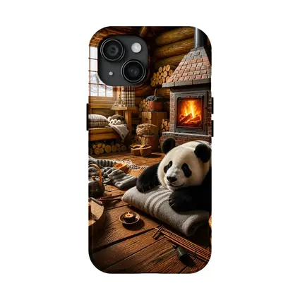 Panda Resting By Cozy Cabin Fireplace
