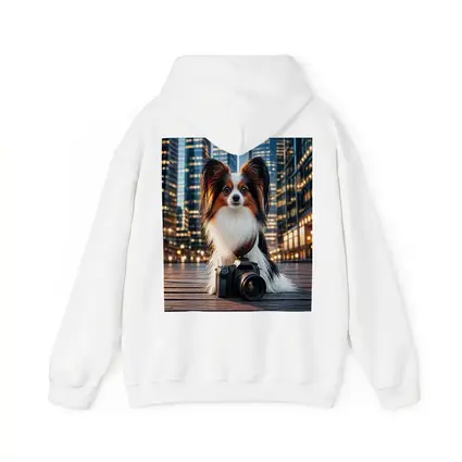 Papillon Dog With Camera City Night
