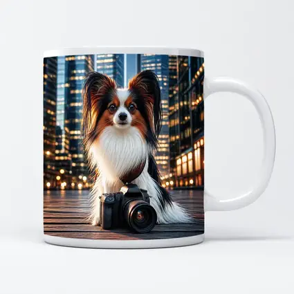 Papillon Dog With Camera City Night