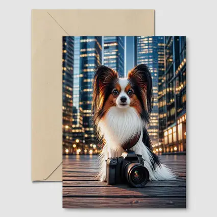 Papillon Dog With Camera City Night