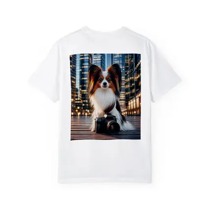 Papillon Dog With Camera City Night