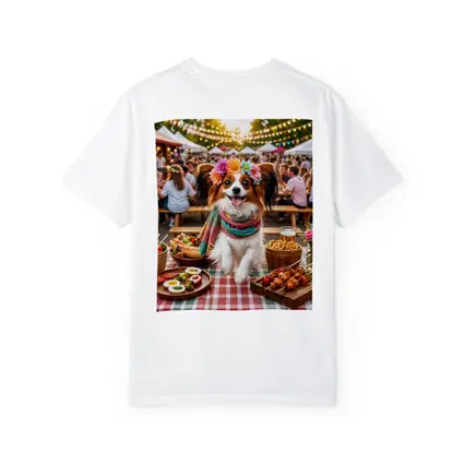 Papillon Dog at Colorful Outdoor Food Festival