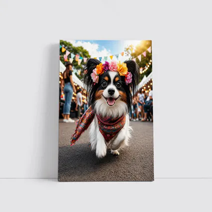 Papillon Dog Running at Colorful Festival