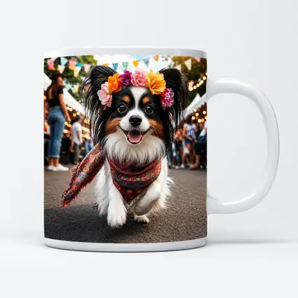 Papillon Dog Running at Colorful Festival