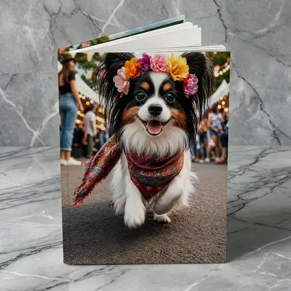 Papillon Dog Running at Colorful Festival