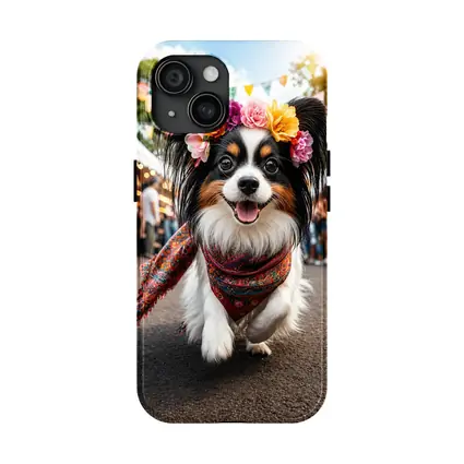 Papillon Dog Running at Colorful Festival