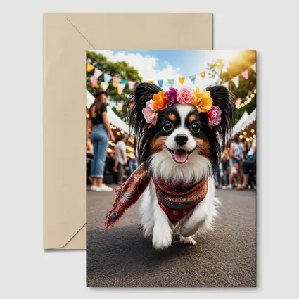 Papillon Dog Running at Colorful Festival