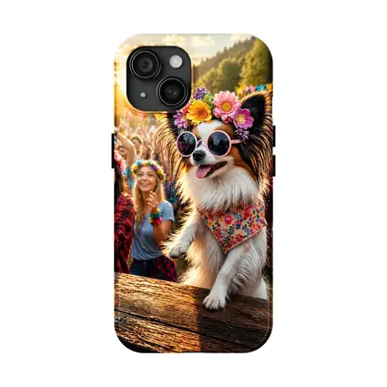 Papillon Dog Sunglasses Flowers Music Festival