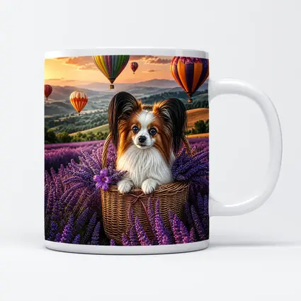 Papillon Dog Lavender Field Hot Air Balloons