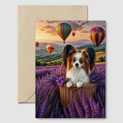 Papillon Dog Lavender Field Hot Air Balloons