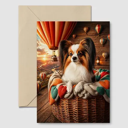 Papillon Dog Hot Air Balloon Sunset