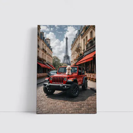 Red Jeep Wrangler Poodle Paris Eiffel Tower