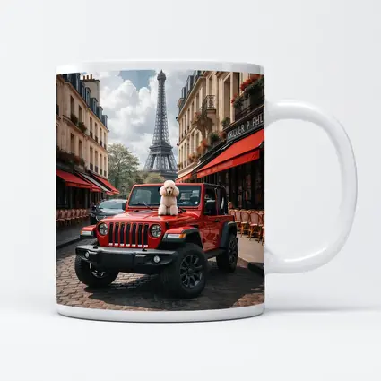 Red Jeep Wrangler Poodle Paris Eiffel Tower