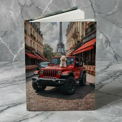 Red Jeep Wrangler Poodle Paris Eiffel Tower