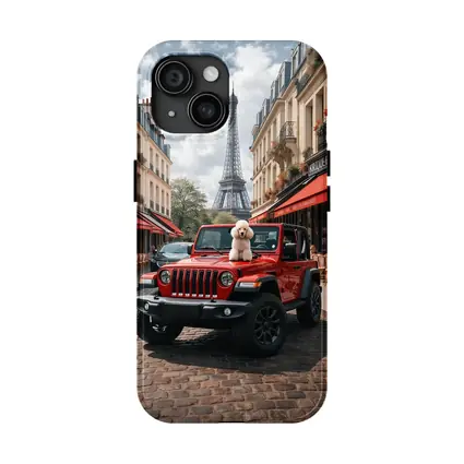 Red Jeep Wrangler Poodle Paris Eiffel Tower