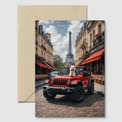 Red Jeep Wrangler Poodle Paris Eiffel Tower