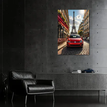 Red Volkswagen Golf GTI Paris Eiffel Tower