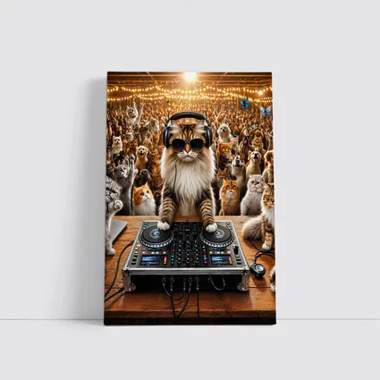 Norwegian Forest Cat DJ Spinning At Party