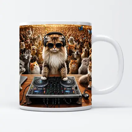 Norwegian Forest Cat DJ Spinning At Party
