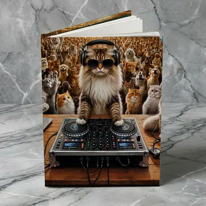 Norwegian Forest Cat DJ Spinning At Party