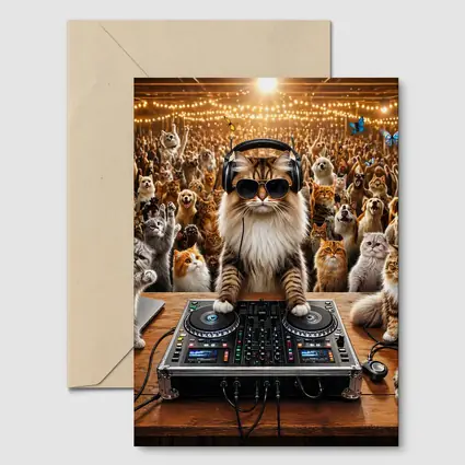 Norwegian Forest Cat DJ Spinning At Party