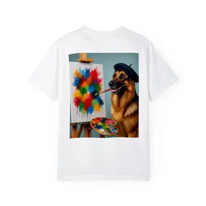 German Shepherd Artist Painting Colorful Abstract Canvas