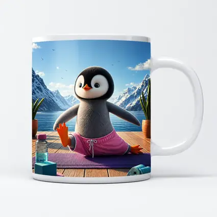 Cute Penguin Doing Yoga Snowy Mountains