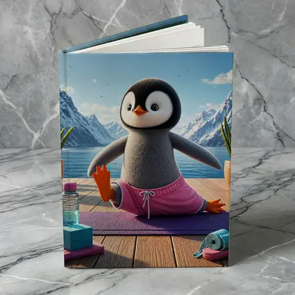 Cute Penguin Doing Yoga Snowy Mountains