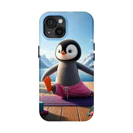 Cute Penguin Doing Yoga Snowy Mountains