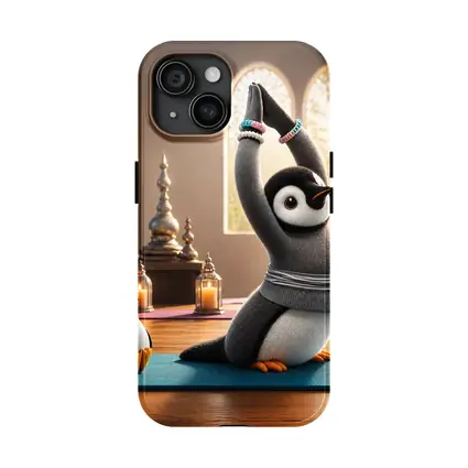 Cute Penguin Doing Yoga Candlelit Studio