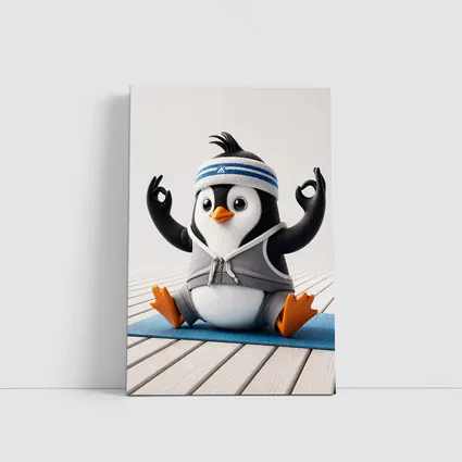 Cartoon Penguin Doing Yoga On Mat