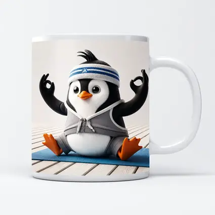 Cartoon Penguin Doing Yoga On Mat