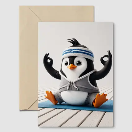 Cartoon Penguin Doing Yoga On Mat
