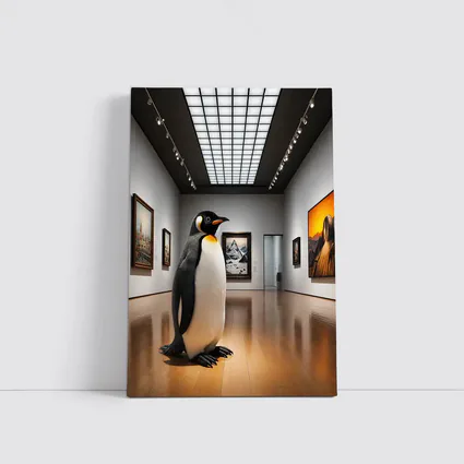 Emperor Penguin Standing Inside Art Museum Gallery